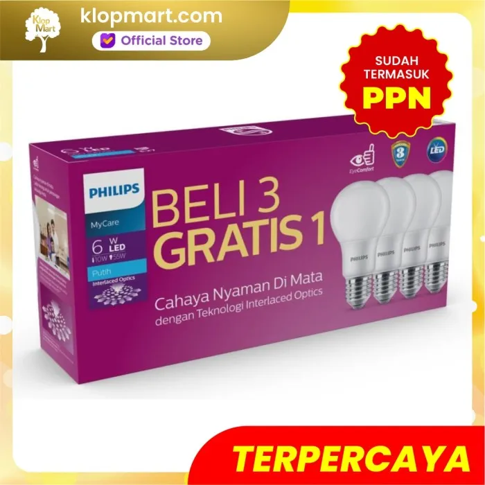 Jual Lampu Philips LED Bulb Pack Isi 4Pcs 6W - Bohlam LED 6Watt
