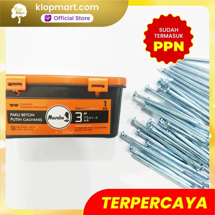 Jual Paku Beton Putih Galvanis Marabu 1KG -2.5cm,3cm,4cm,5cm,7cm,10cm - 5cm (2